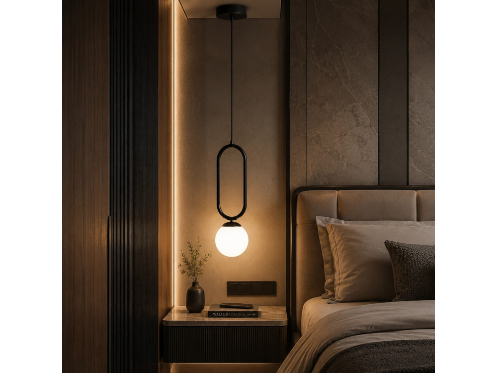 Lampe suspendue en métal "Loop" - 15 x 15 cm - Noir