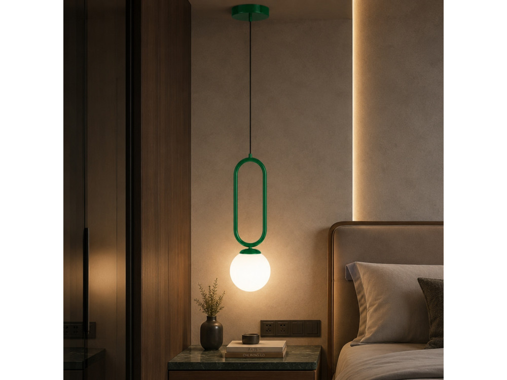 Lampe suspendue en métal "Loop" - 15 x 15 cm - Vert Foncé