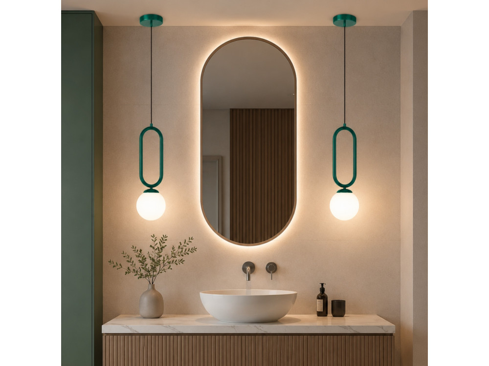 Lampe suspendue en métal "Loop" - 15 x 15 cm - Vert Foncé