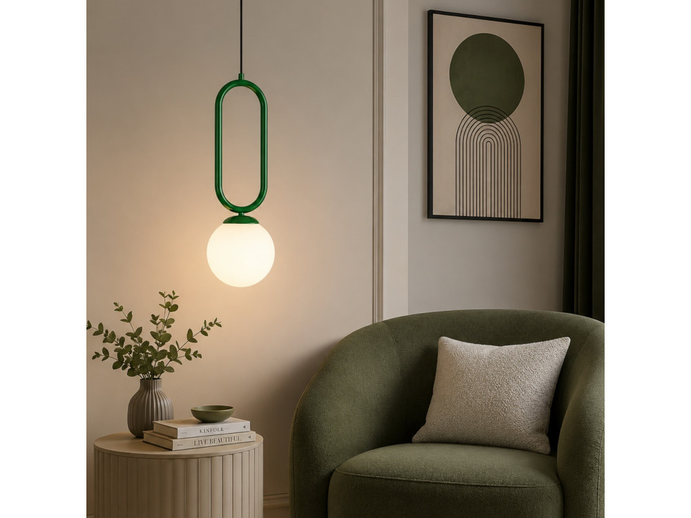 Lampe suspendue en métal "Loop" - 15 x 15 cm - Vert Foncé