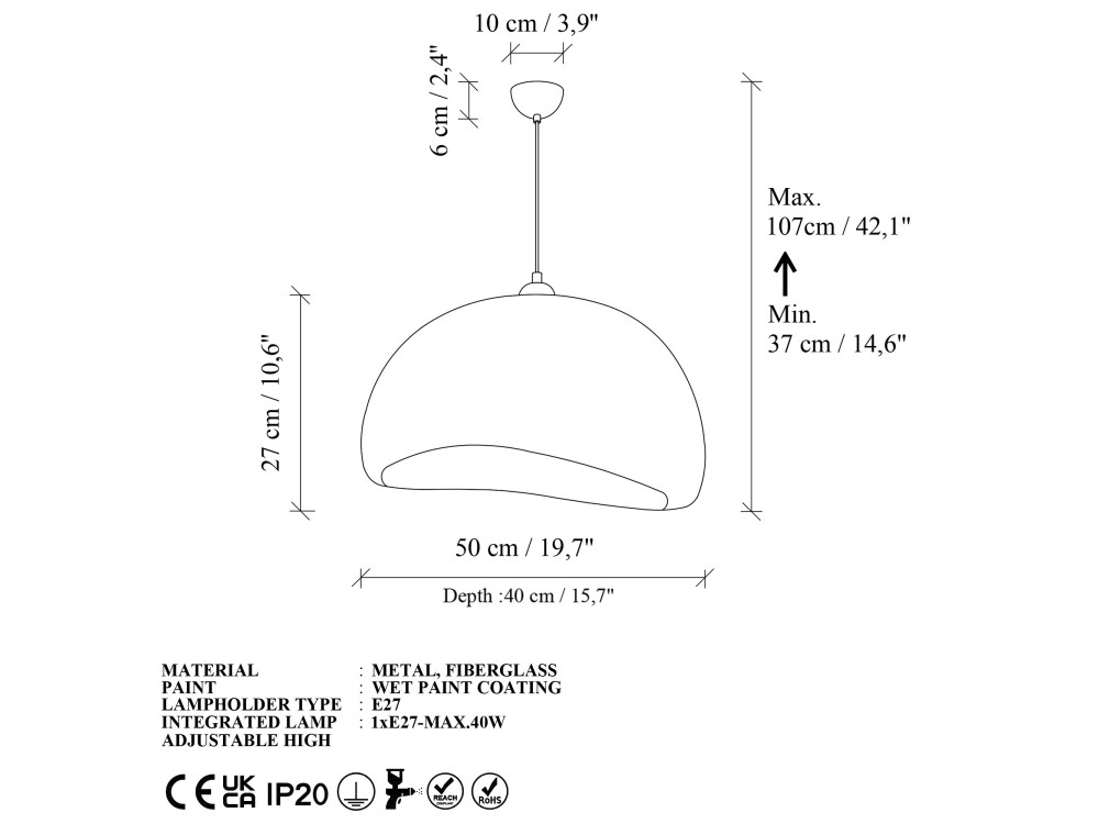 Lampe suspendue en métal "Beta" - 50 x 40 cm - Marron