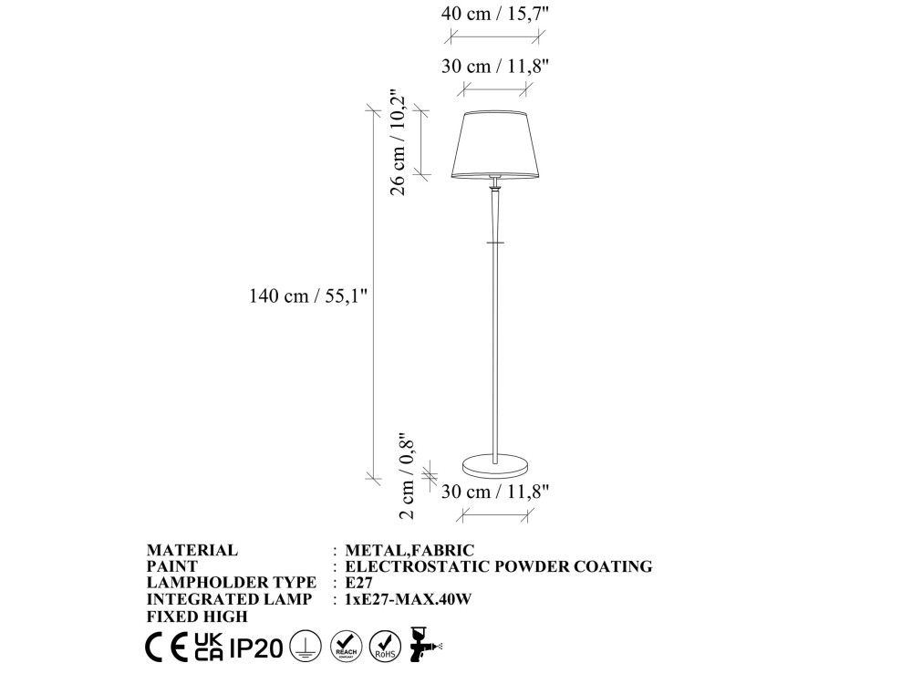 Lampadaire en métal "Milano" - 40 x 40 cm - Beige