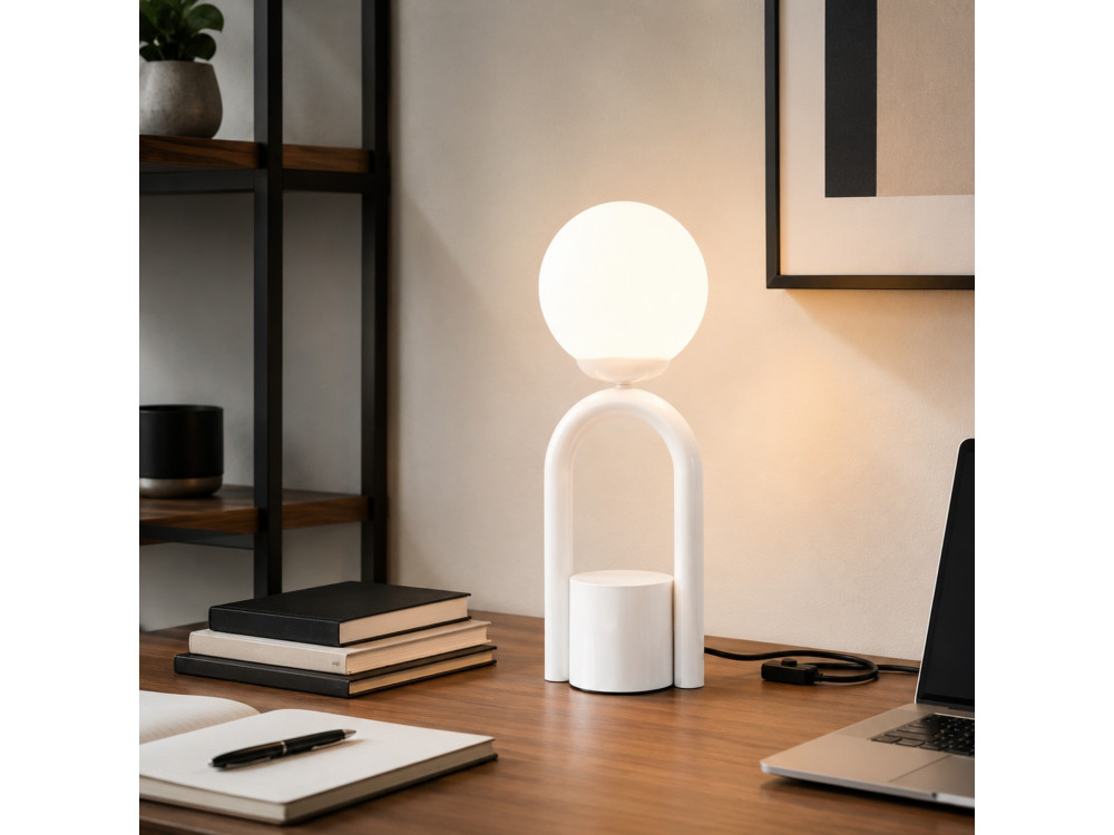 Lampe de table en métal "Loop" - 15 x 15 cm - Blanc
