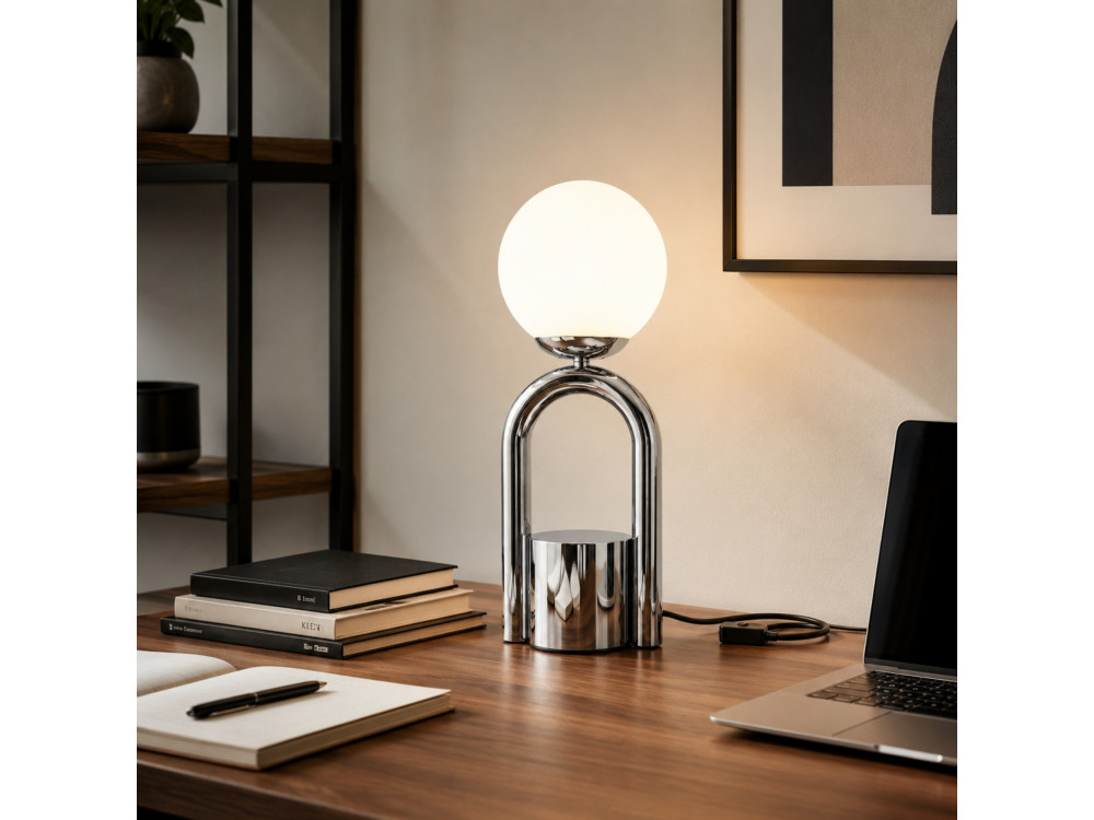 Lampe de table en métal "Loop" - 15 x 15 cm - Chrome