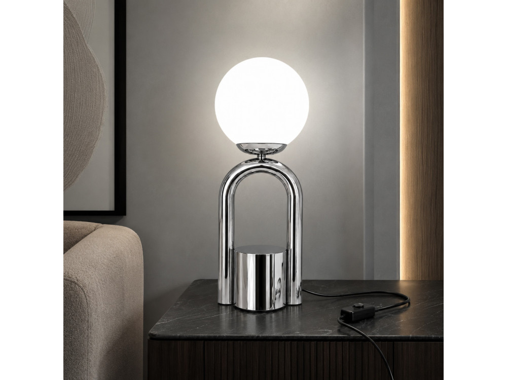 Lampe de table en métal "Loop" - 15 x 15 cm - Chrome