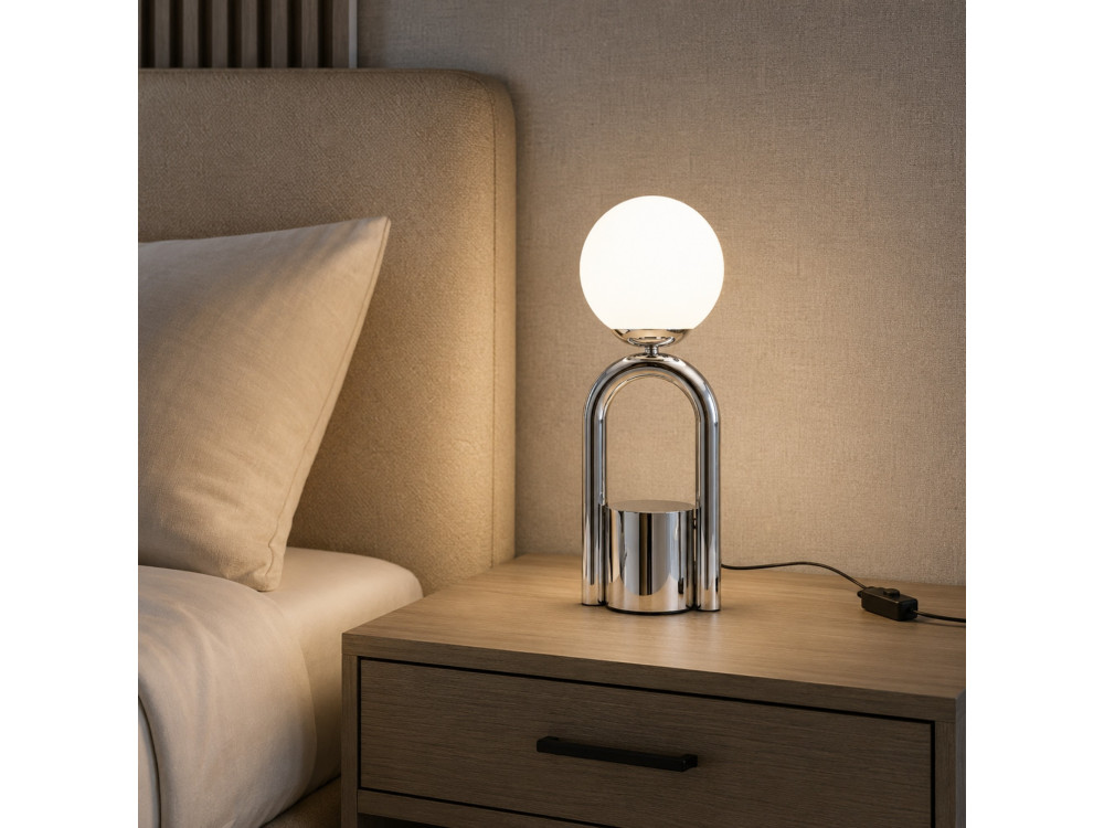 Lampe de table en métal "Loop" - 15 x 15 cm - Chrome