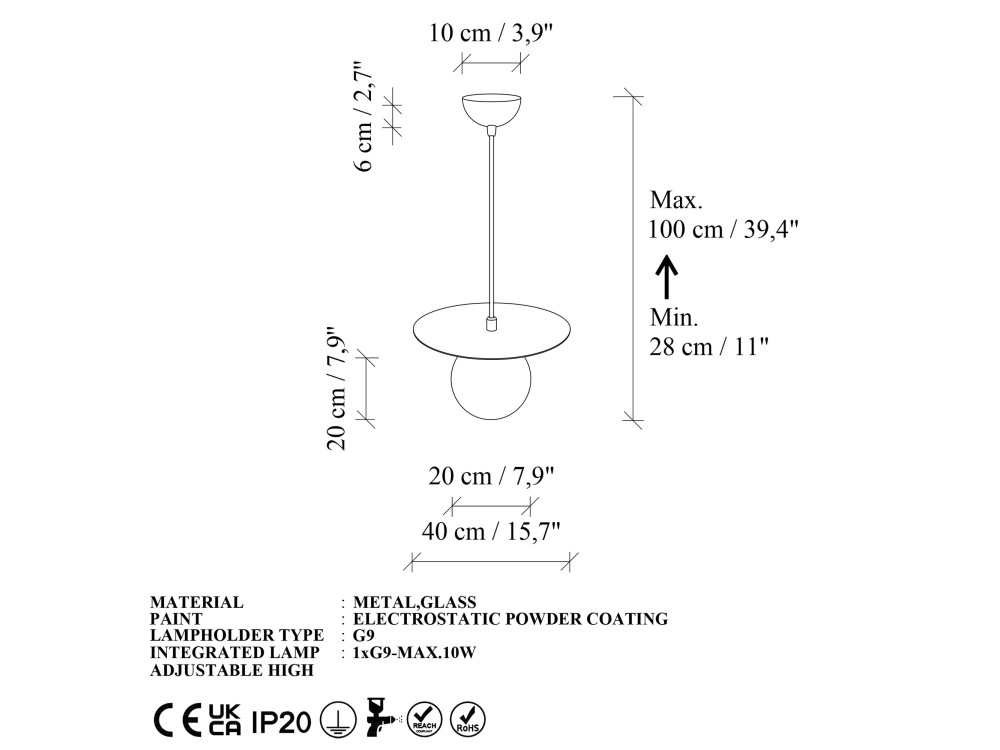 Lampe suspendue en métal "Vesper" - 40 x 40 cm - Vert