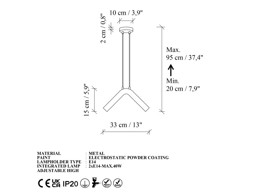 Lampe suspendue en métal "Balance" - 33 x 15 cm - Marron
