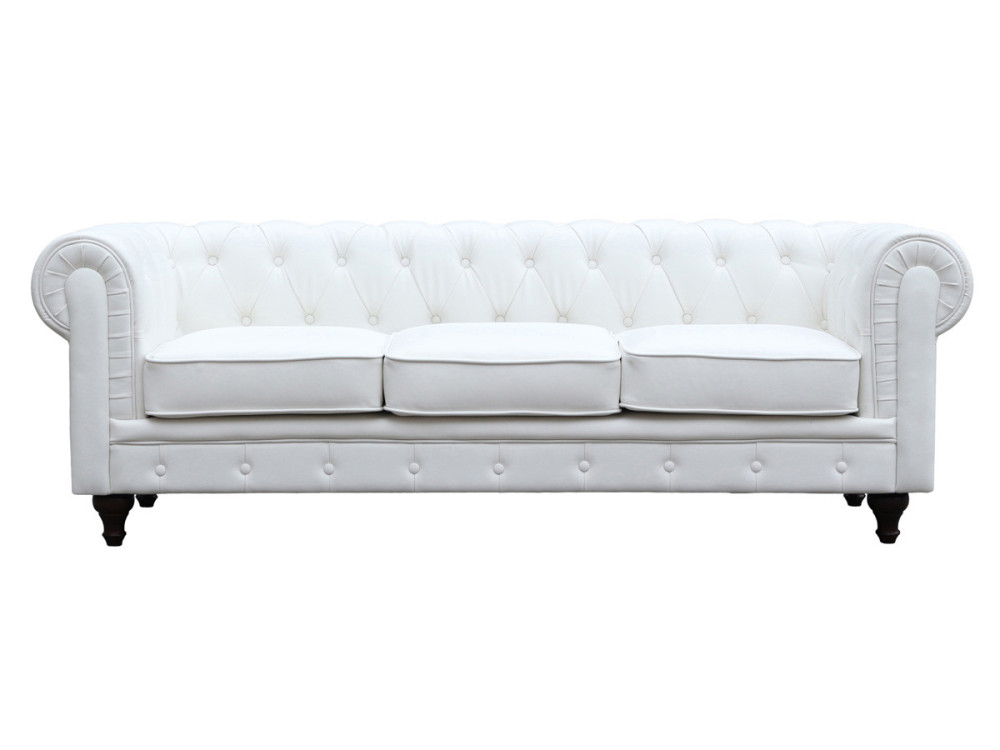 Canapé fixe Chesterfield "Aliza" - 208 x 82 x 70 cm - 3 places - Blanc