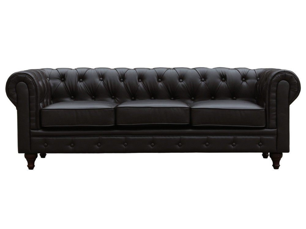 Canapé fixe Chesterfield "Aliza" - 204 x 80 x 58 cm - 3 places - Marron