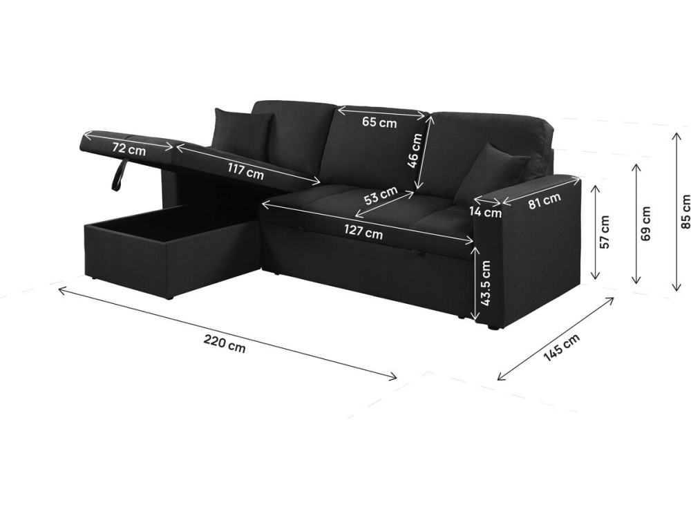 Canapé d'angle convertible/réversible style bubble "Alain" - 3 places - Noir