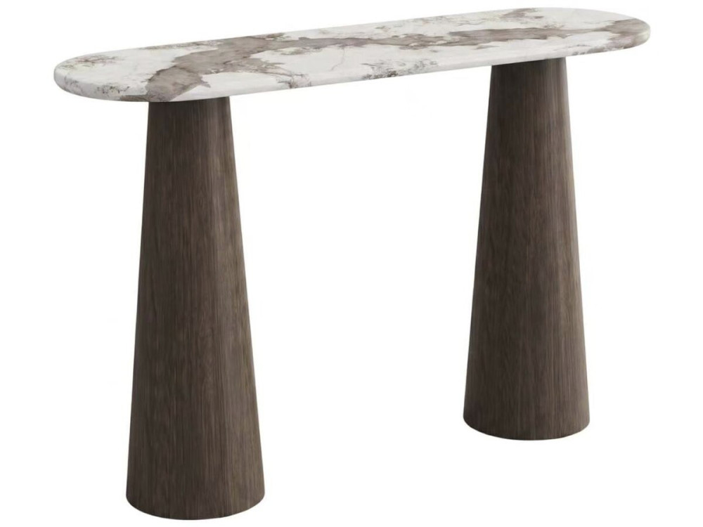Console en bois avec plateau en céramique "Zora"- 140 x 40 x 80 cm - Marron