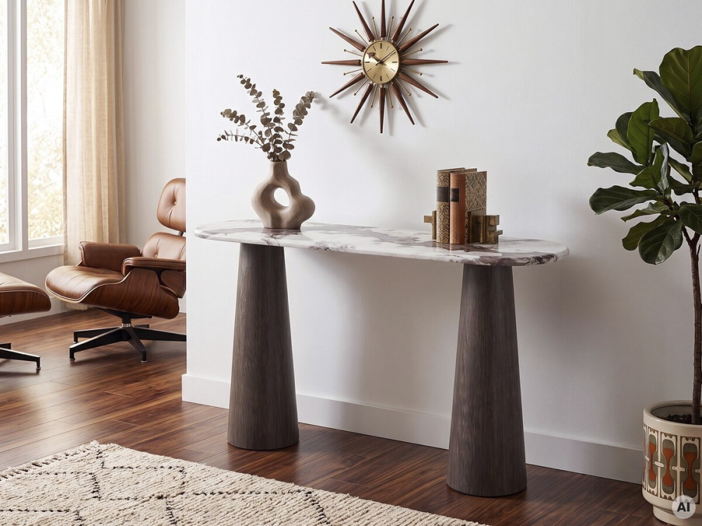 Console en bois avec plateau en céramique "Zora"- 140 x 40 x 80 cm - Marron