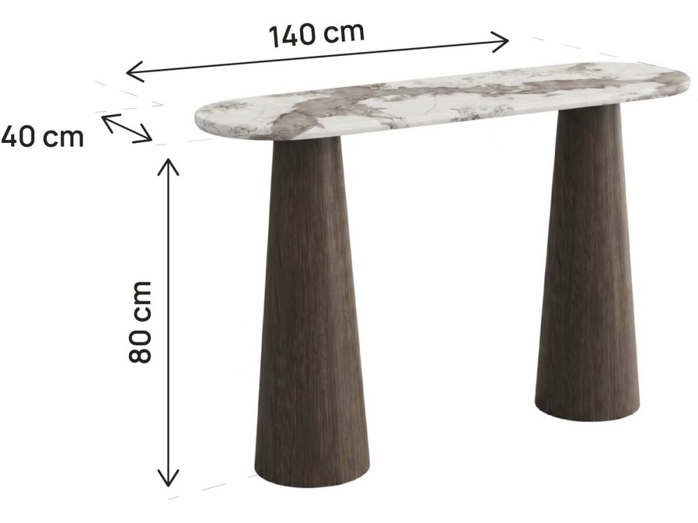 Console en bois avec plateau en céramique "Zora"- 140 x 40 x 80 cm - Marron