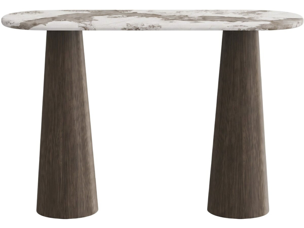 Console en bois avec plateau en céramique "Zora"- 140 x 40 x 80 cm - Marron