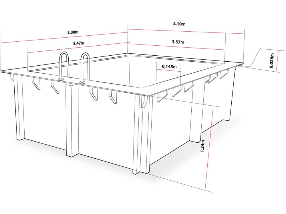 Piscine bois rectangle " Caimans  " - 4.10 x 3.00 x 1.24  m