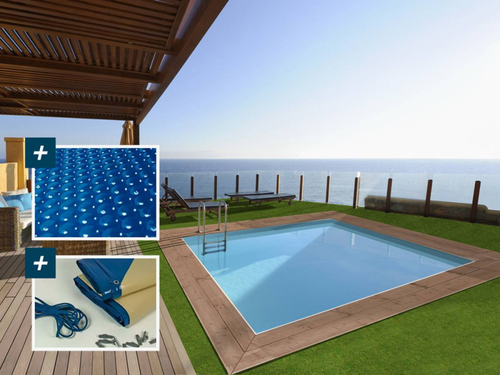 Piscine bois rectangle " Caimans  " - 4.10 x 3.00 x 1.24  m + Bâche à bulles 180 µ - Bâche hiver 280 g/m²