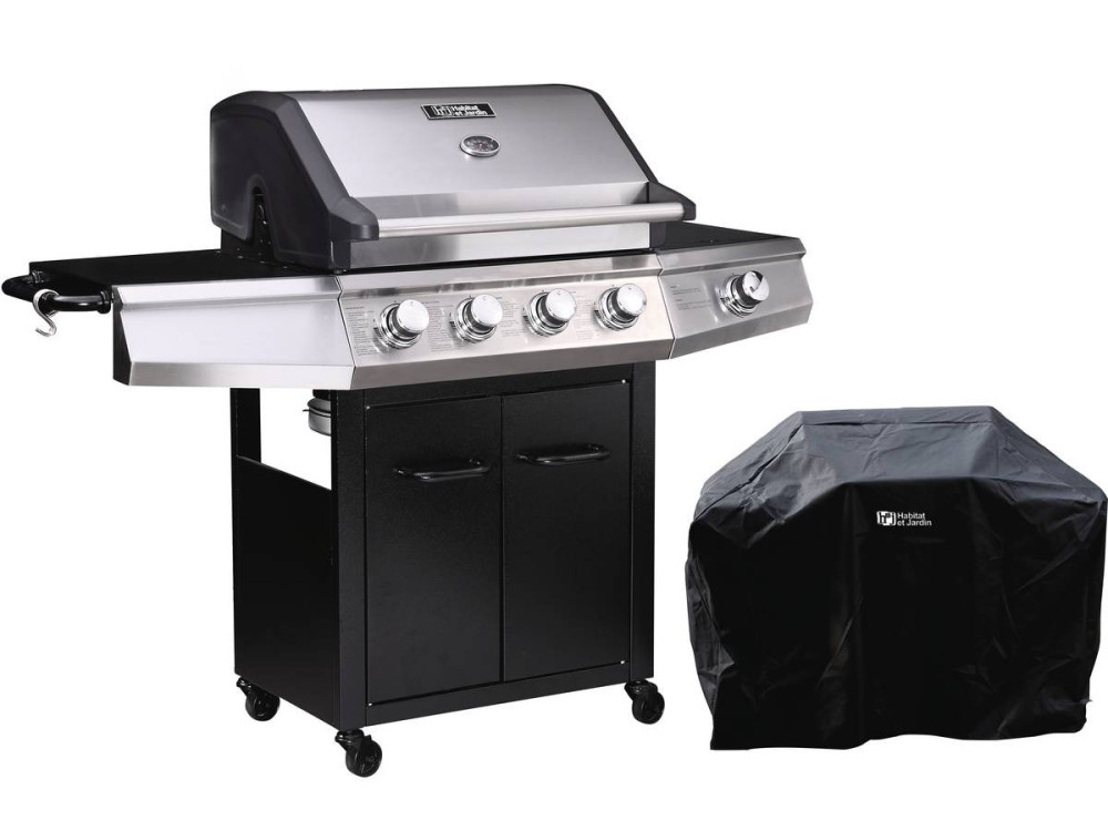 Barbecue gaz avec LED "Bingo 5" - 5 Brûleurs dont 1 latéral - 15.2kW + Housse protection - Noir