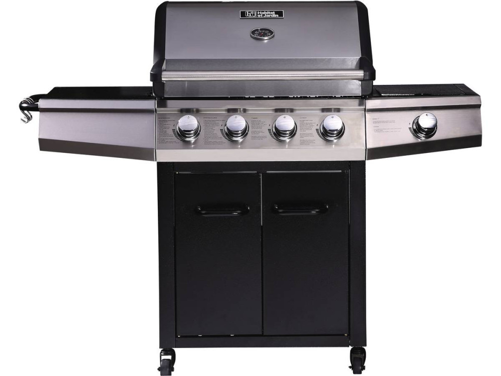 Barbecue gaz avec LED "Bingo 5" - 5 Brûleurs dont 1 latéral - 15.2kW + Housse protection - Noir