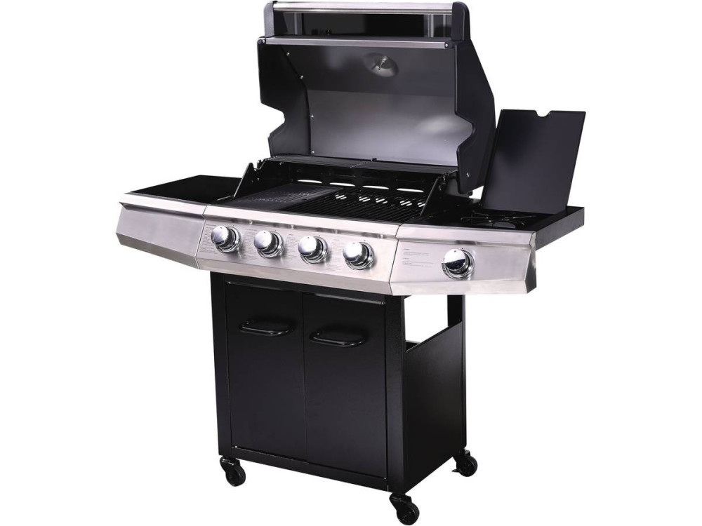 Barbecue gaz avec LED "Bingo 5" - 5 Brûleurs dont 1 latéral - 15.2kW + Housse protection - Noir