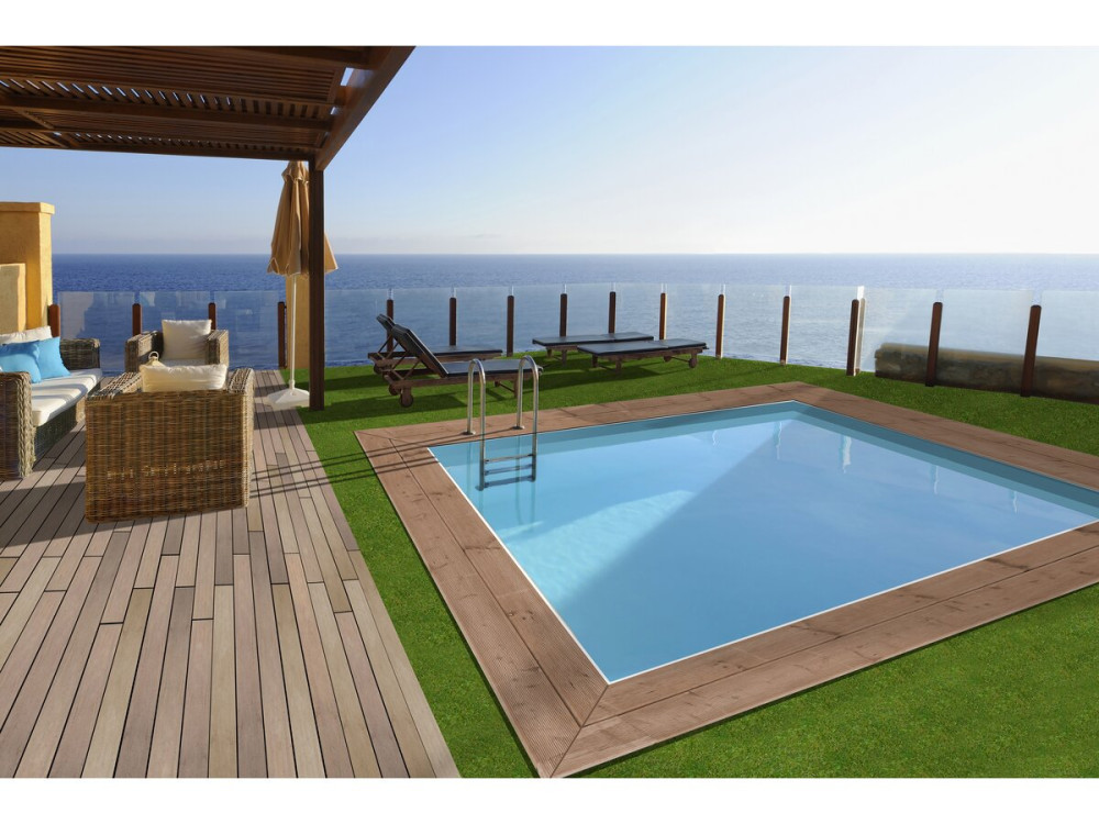 Piscine bois rectangle " Caimans  " - 4.10 x 3.00 x 1.24  m + Mini pompe à chaleur 3.5kW - Métal - Gris