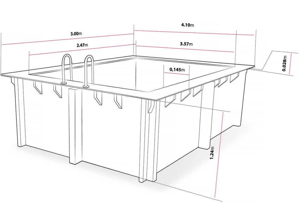 Piscine bois rectangle " Caimans  " - 4.10 x 3.00 x 1.24  m + Mini pompe à chaleur 3.5kW - Métal - Gris