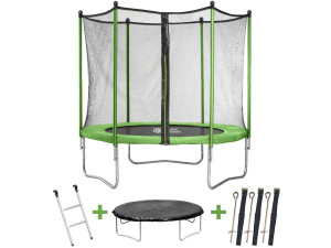 Trampoline "Yoopi" - Ø 2.44 m - Avec filet + échelle + couverture + kit d'ancrage