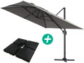 Parasol jardin déporté Alu "Sun 4 " - Rectangle - 3 x 4 m - Gris - Dalles à lester incluses