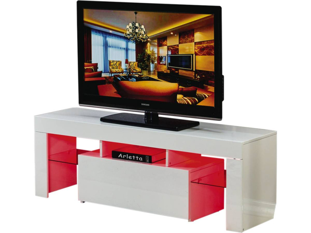 Meuble TV LED "Borda" - 130 x 34 x 45 cm - Blanc laqué