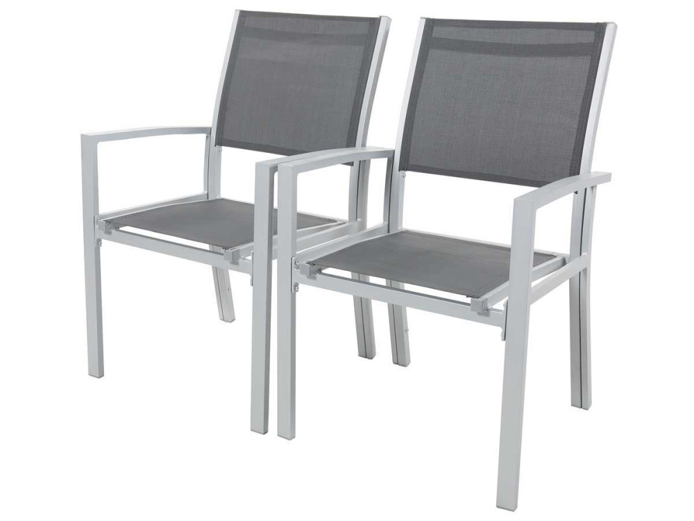 Fauteuil jardin Alu/Textilène "Tropic" - Phoenix - Gris foncé - Lot de 2
