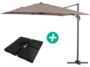 Parasol jardin déporté Alu "Sun 3" - Carré - 3 x 3 m - Taupe - Dalles incluses
