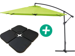 Parasol jardin déporté Alu "Ilios 3" - Carré - 3 x 3 m - Vert - Dalles incluses