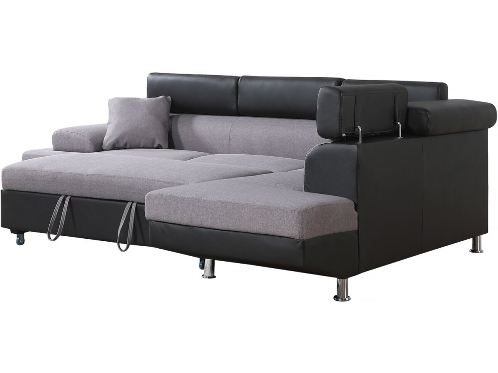 Canapé d'angle convertible "Sophia luxe" - 265 x 190.5 x 80/91 cm - Noir / Gris - 5 places - Angle droit