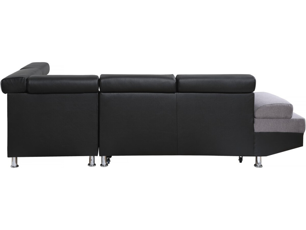 Canapé d'angle convertible "Sophia luxe" - 265 x 190.5 x 80/91 cm - Noir / Gris - 5 places - Angle droit