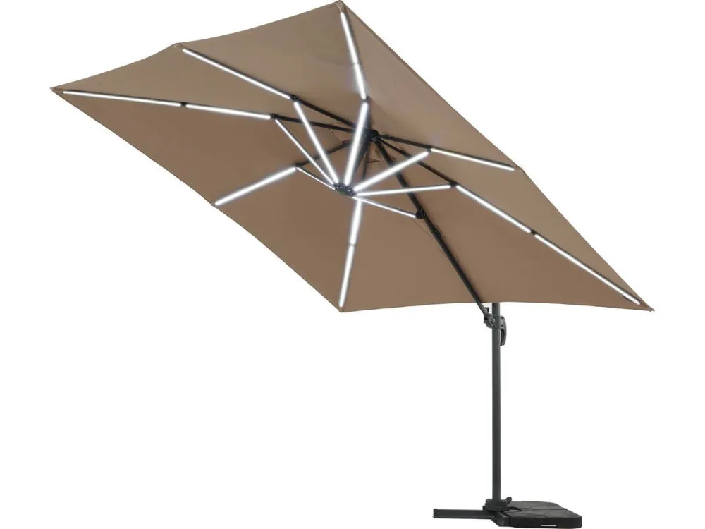Parasol jardin déporté LED Alu "Sun 4 Luxe" - Rectangle - 3 x 4 m - Taupe