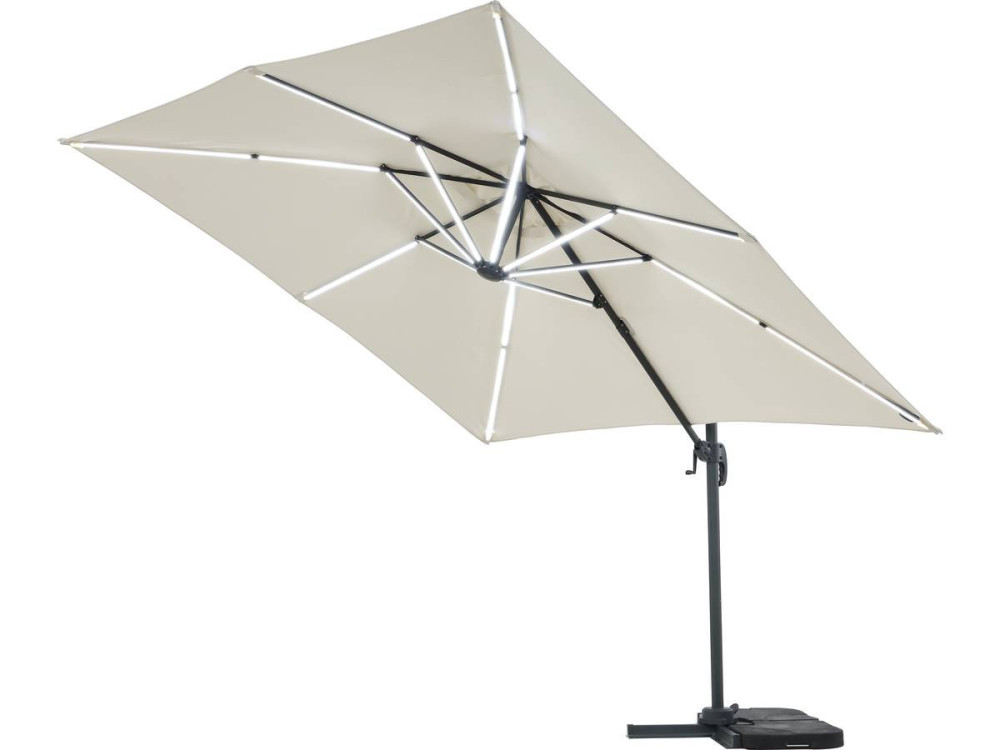 Parasol jardin déporté LED Alu "Sun 4 Luxe" - Rectangle - 3 x 4 m - Ecru