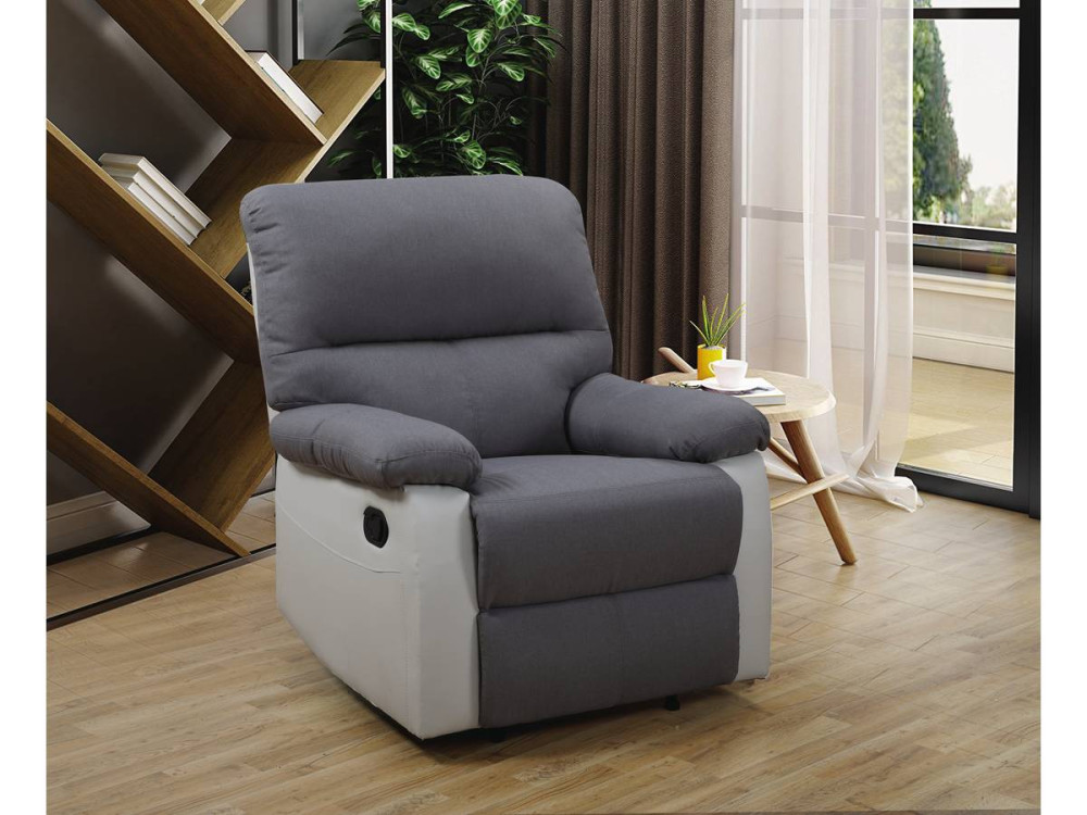 Fauteuil relax "Lincoln" - 90 x 89 x 103 cm - Blanc/Gris clair