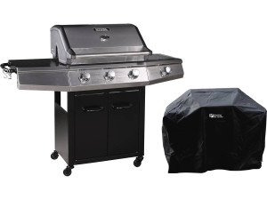 Barbecue Gaz avec LED "Bingo 4" - 4 brûleurs dont 1 latéral - 14kW + Housse protection - Noir