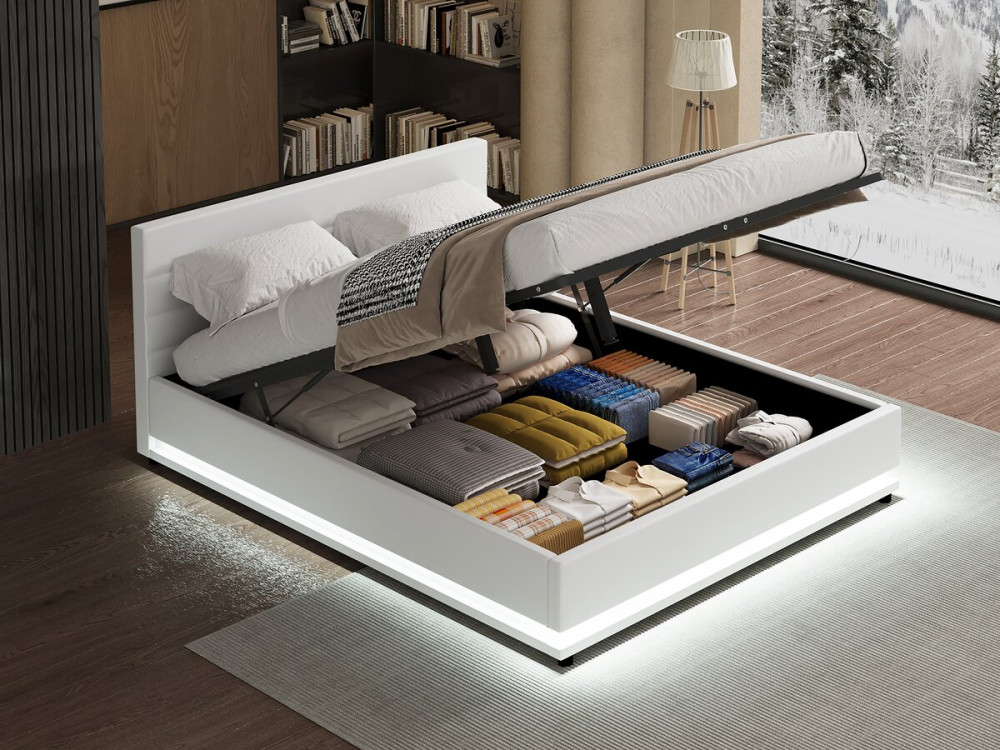 Lit LED avec coffre "Anastasia" - 140 x 190 cm - Blanc