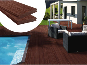 Lot de 3 lames de terrasse en composite coextrusion - Long: 2,4m - 1m2- Marron