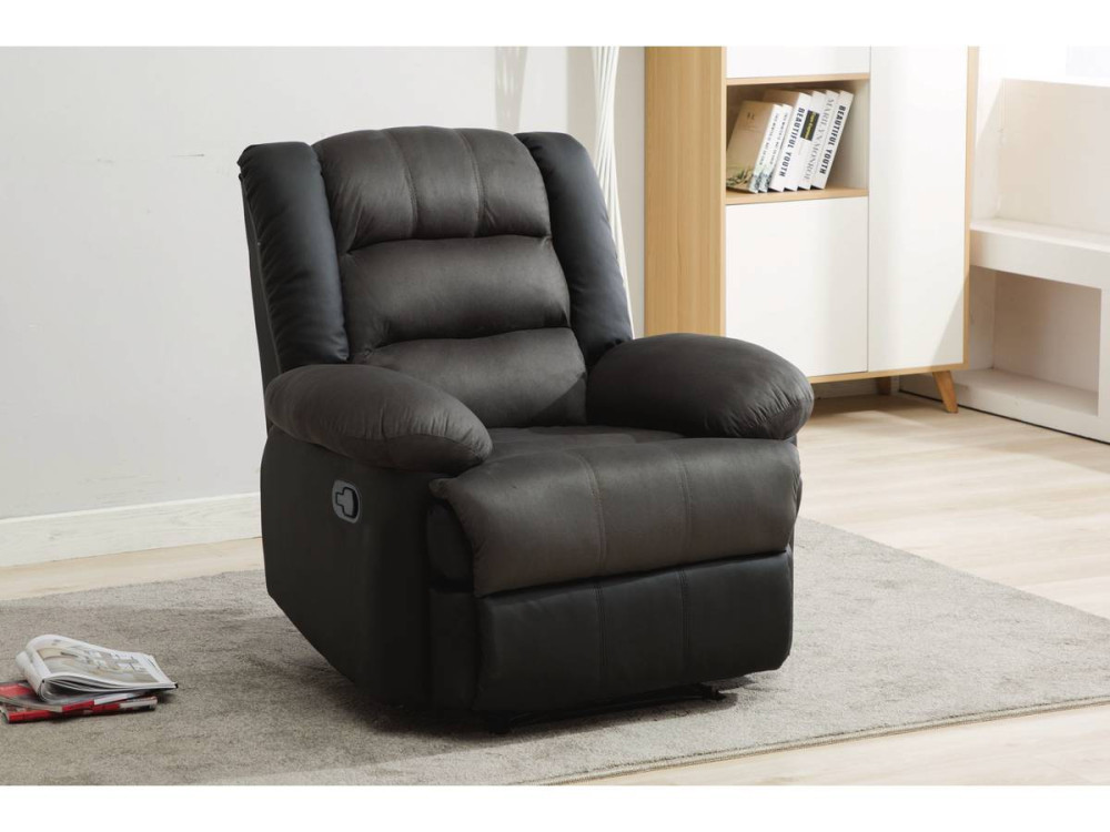 Fauteuil relax "Buckingham" - 85 x 93 x 100 cm - Noir / Gris foncé