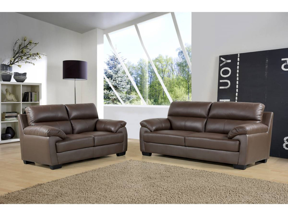 Canapé cuir et PVC "Cardiff"-  163 x 92 x 93 cm - Chocolat