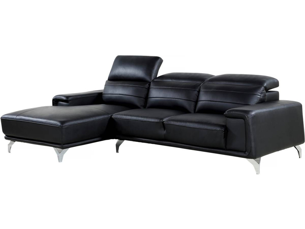 Canapé d'angle cuir reconstitué et PVC "Leicester" - 4 places - Noir - Angle gauche
