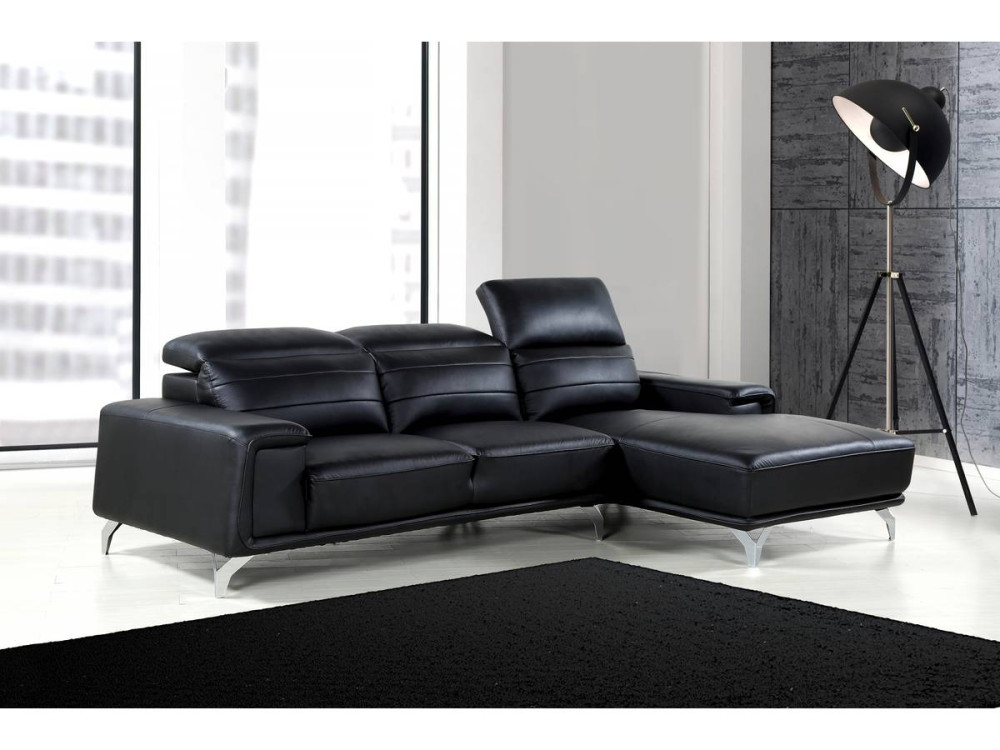 Canapé d'angle cuir reconstitué et PVC "Leicester" - 4 places - Noir - Angle gauche