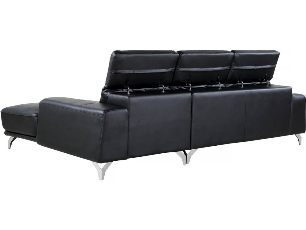 Canapé d'angle cuir reconstitué et PVC "Leicester" - 4 places - Noir - Angle gauche
