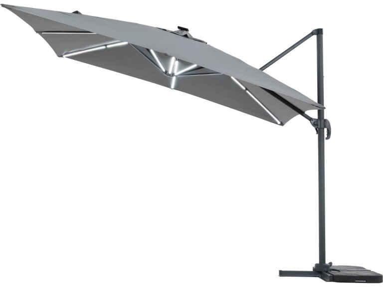 Parasol jardin déporté avec LED "Sun 4 Luxe" - 3 x 4 m - Gris