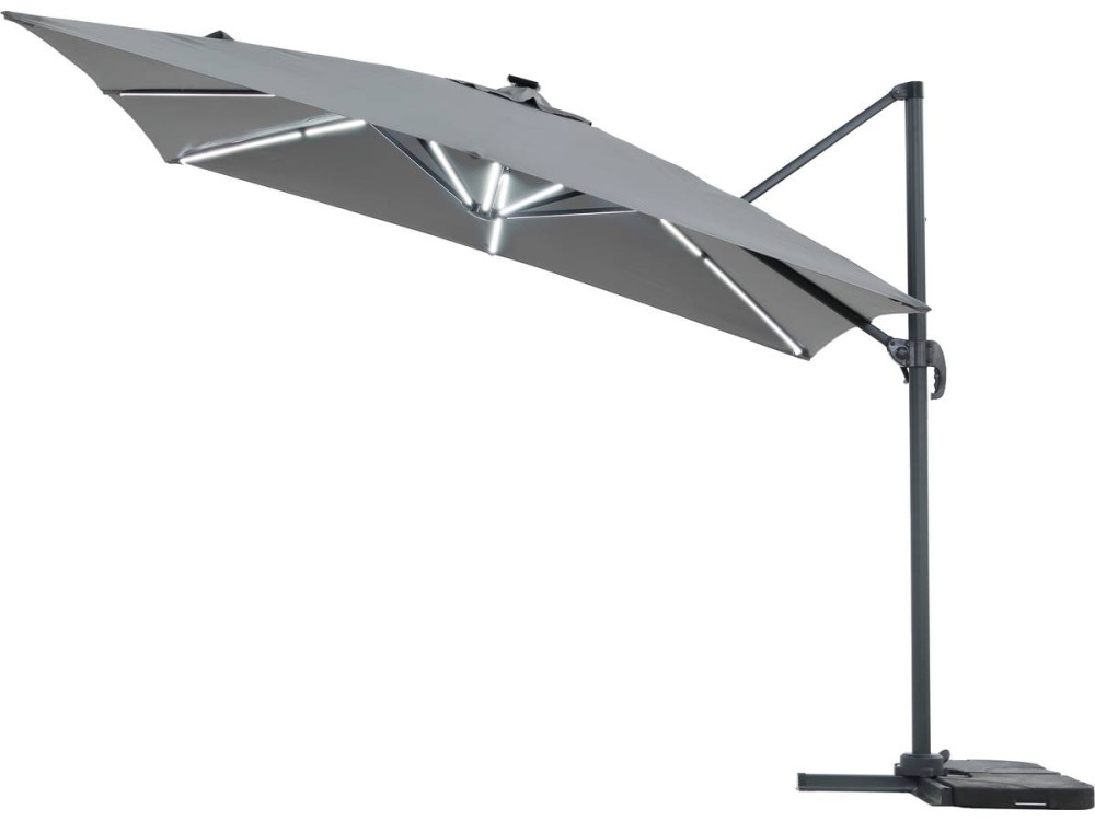 Parasol jardin déporté avec LED "Sun 4 Luxe" - 3 x 4 m - Gris