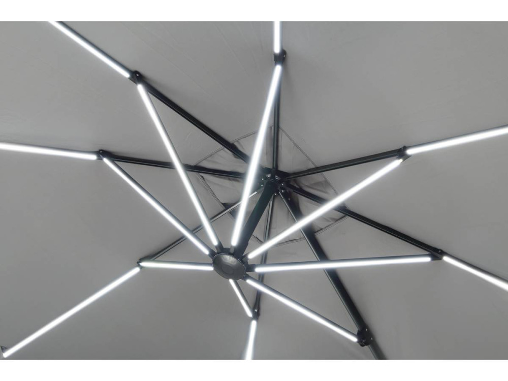 Parasol jardin déporté avec LED "Sun 4 Luxe" - 3 x 4 m - Gris