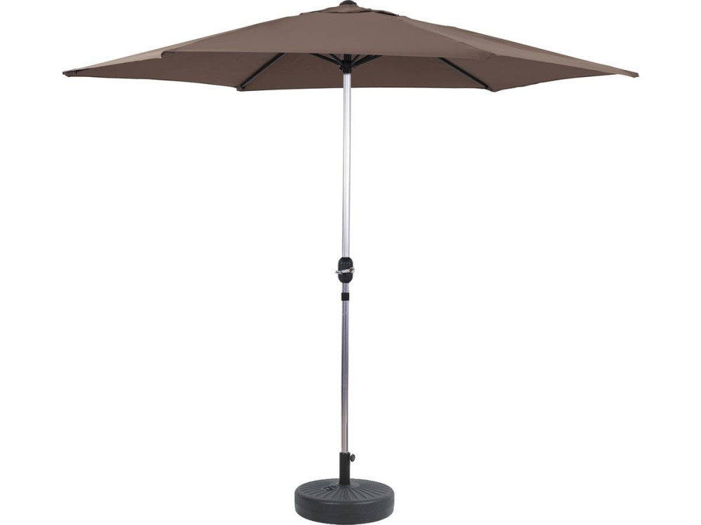 Parasol jardin droit Alu "Sol" - Rond - Ø 3m - Taupe - Avec pied à lester