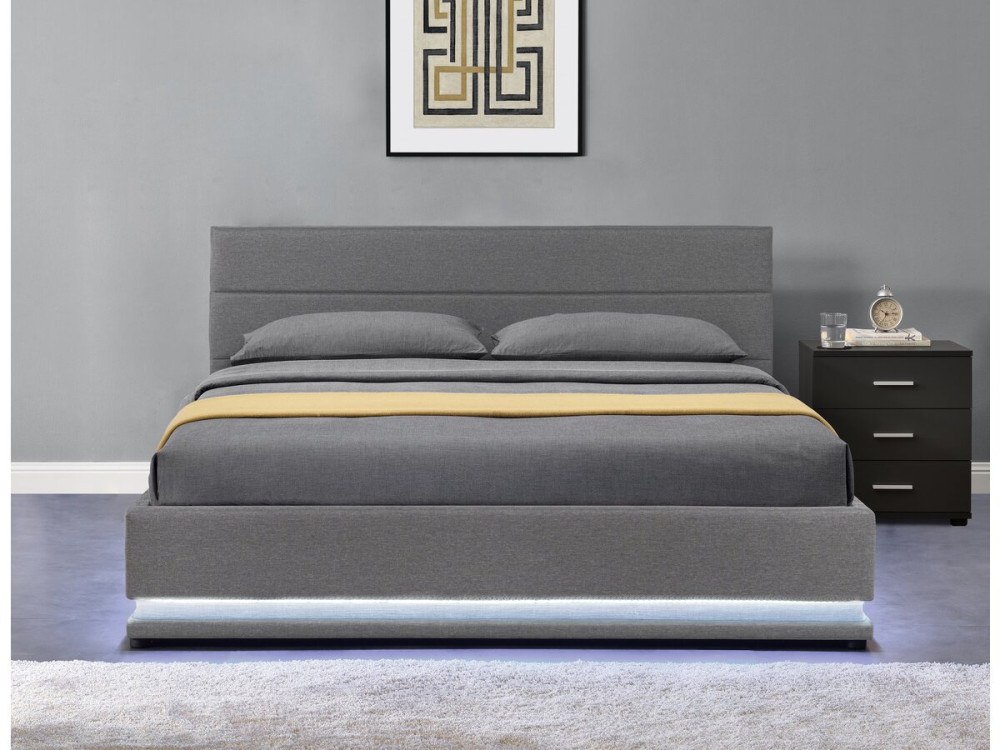 Lit LED avec coffre "Anastasia" - 140 x 190 - Gris foncé